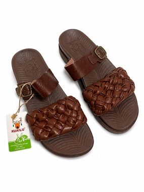 KUALILU Women's Brown Braided Slide Sandals